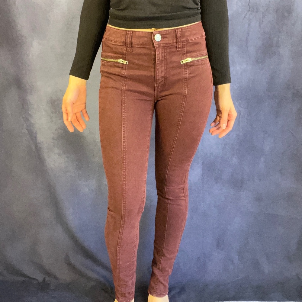AE High Rise Maroon Skinny Jeggings